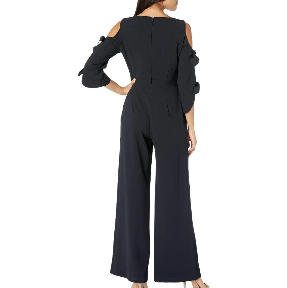 Super Cute Donna Morgan tie sleeve, cold shoulder jumpsuit in black…size 8 - Picture 2 of 10